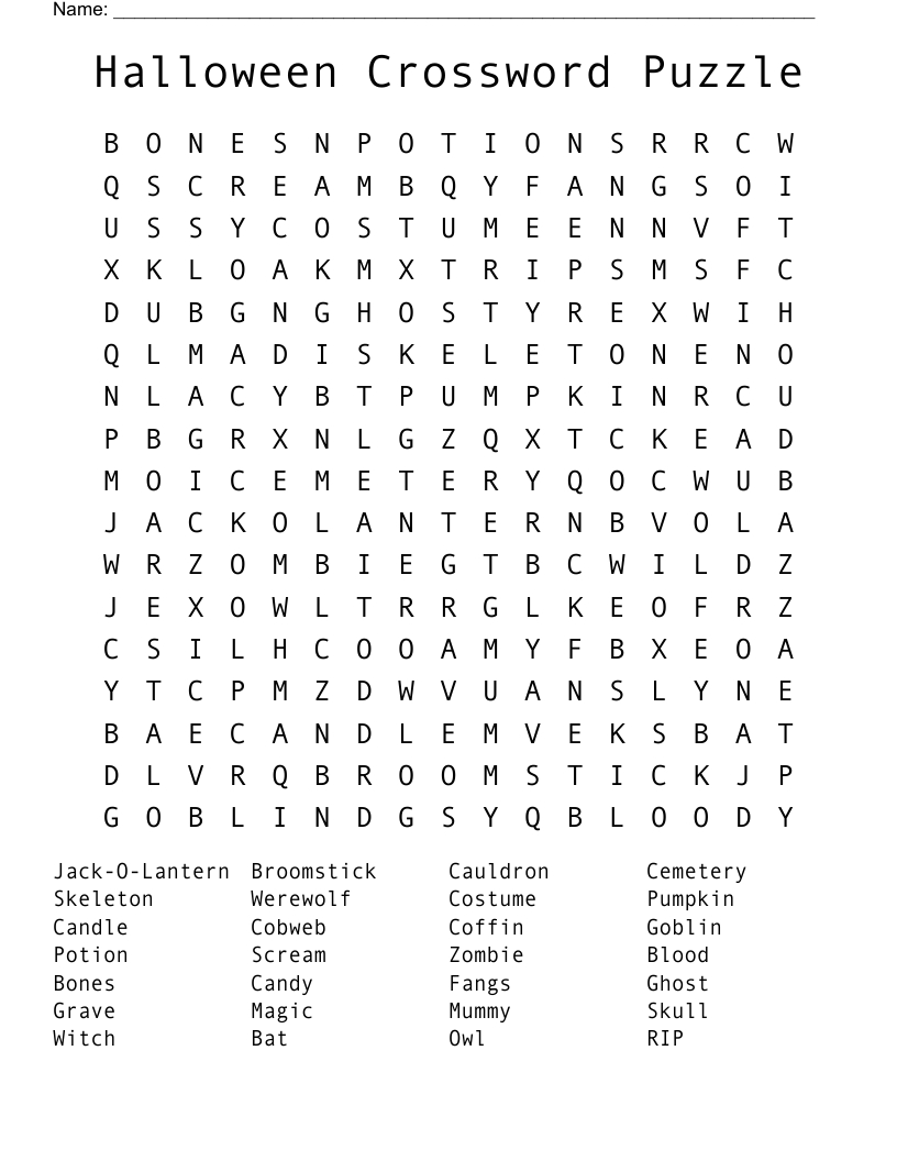 Halloween Crossword Puzzle Word Search - Wordmint intended for Crossword Puzzles For Halloween Printable