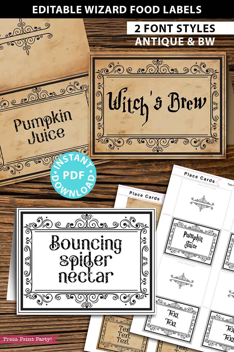 Halloween Or Harry Potter Food Label Printables Tent Cards with regard to Free Printable Harry Potter Food Labels