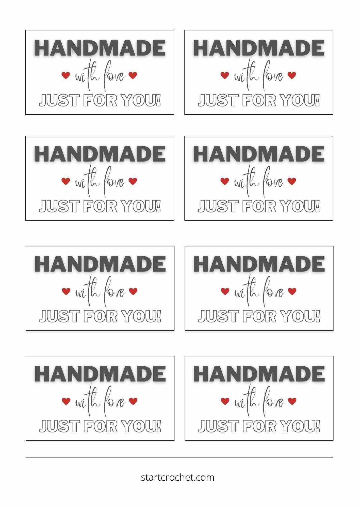 Handmade With Love Tags (Pdf Printable) - Start Crochet for Free Printable Handmade With Love Printable Tags