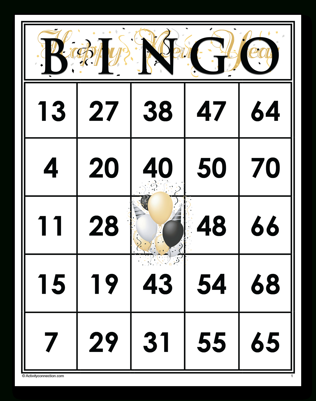 Happy New Year Printed Bingo Cards within New Years Bingo Cards