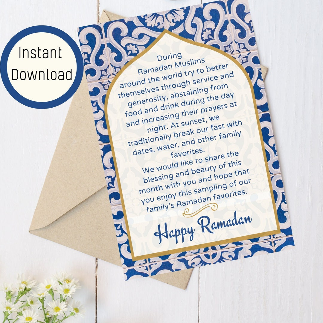 Happy Ramadan Printable Card For Friends And Neighbors, Iftar Tray in Ramadan Message For Neighbors Printable