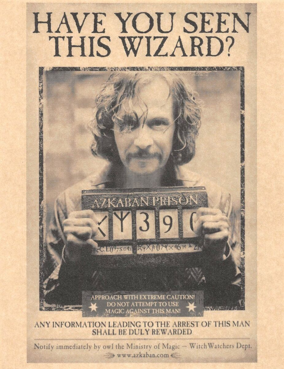 Harry Potter Hast Du Diesen Zauberer Gesehen? Sirius Schwarz Gesuchtes Poster Re pertaining to Harry Potter Have You Seen This Wizard Printable