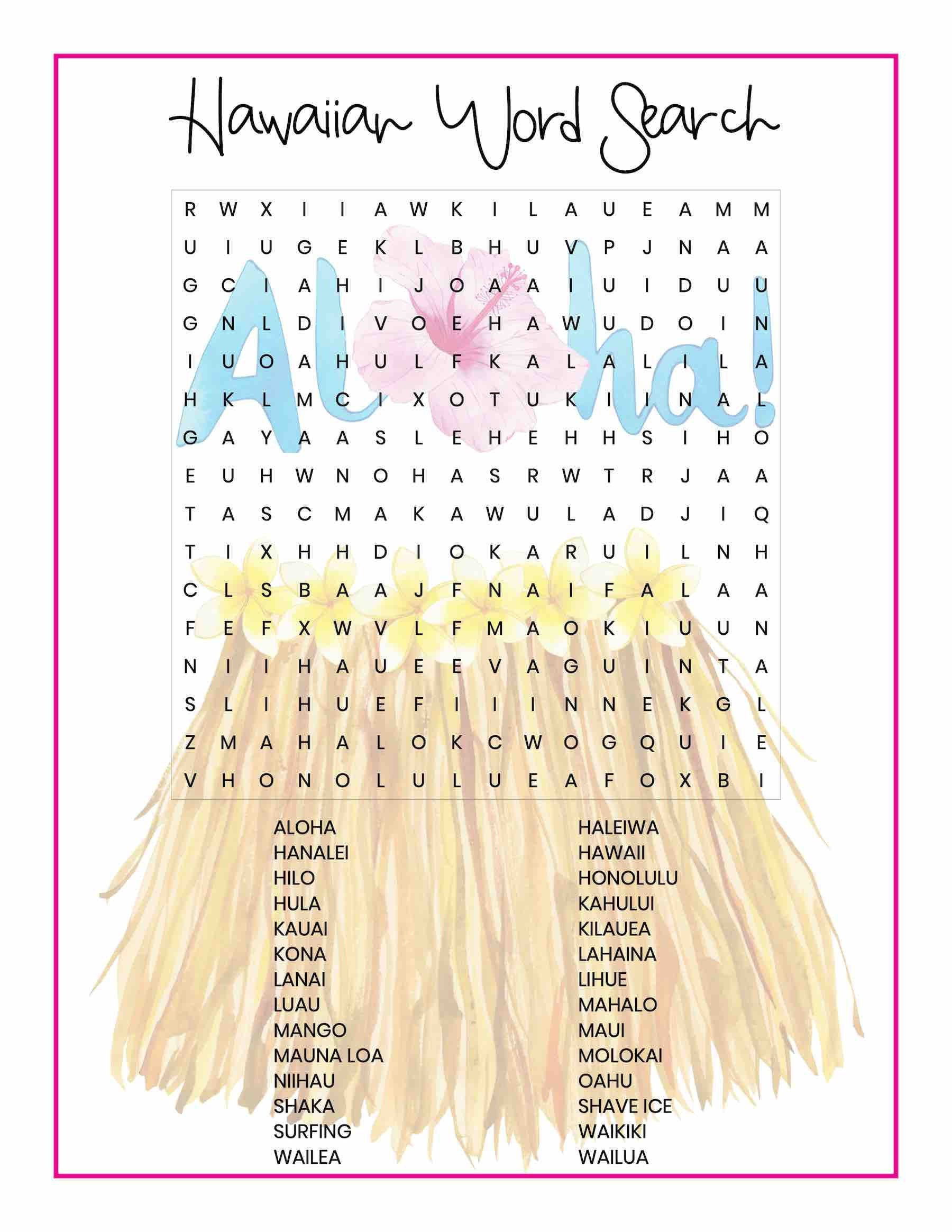 Hawaiian Word Search Printable For Kids - Etsy regarding Printable Hawaiian Word Search