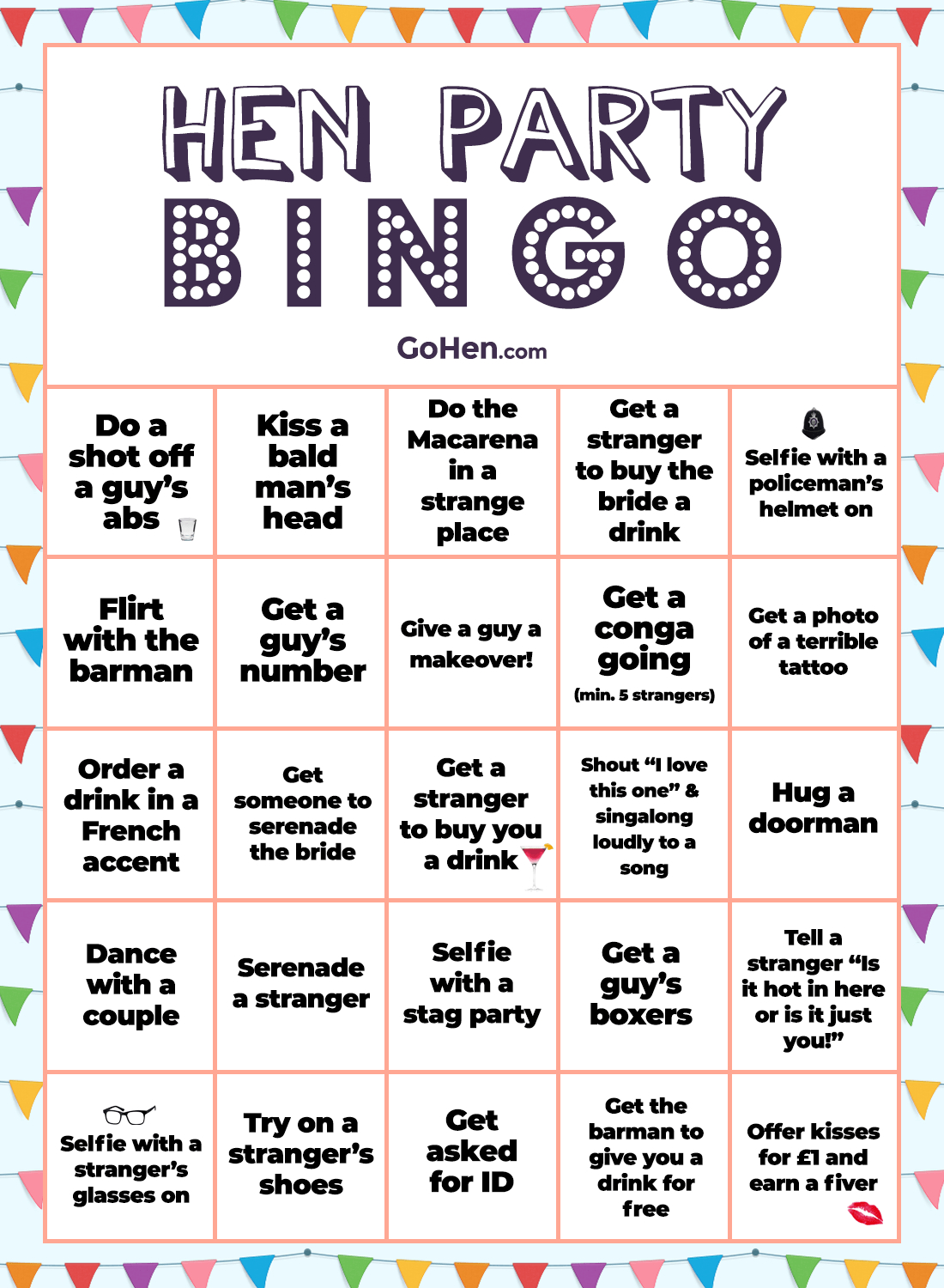 Hen Party Bingo - Party Game - Gohen inside Free Printable Hen Party Games Uk