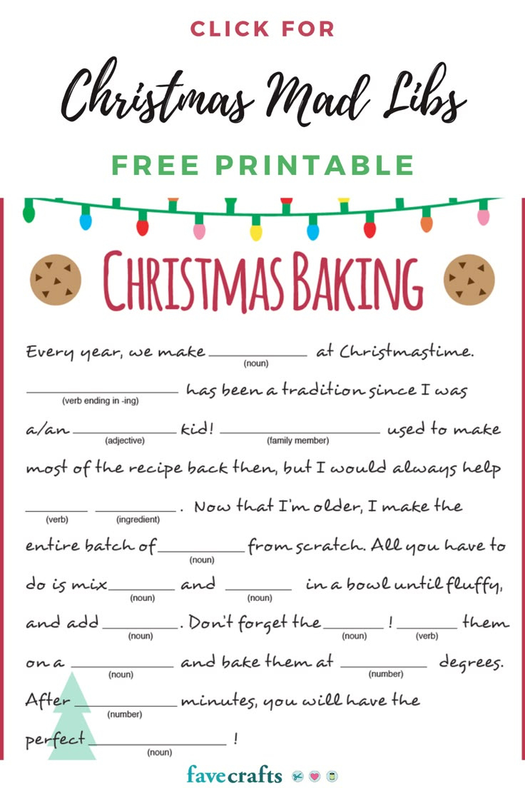 Holiday Baking Christmas Mad Libs Printable intended for Mad Libs For Christmas Printable Free