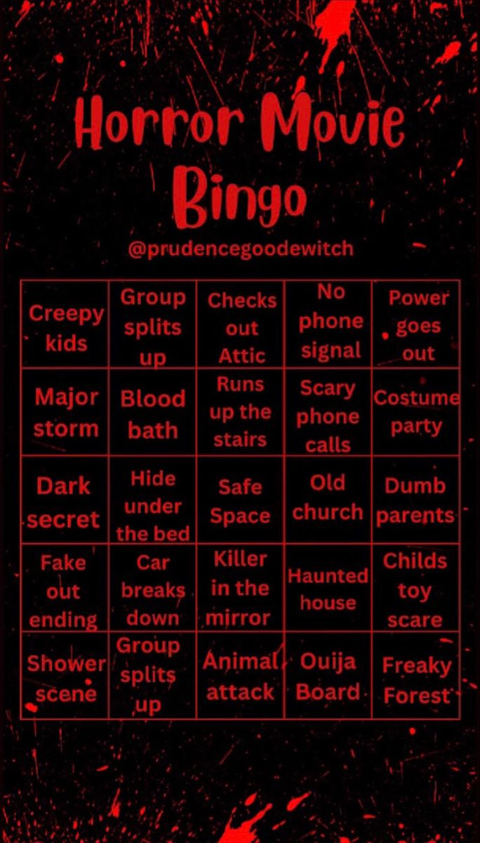 Horror Movie Bingo for Horror Movie Bingo Cards