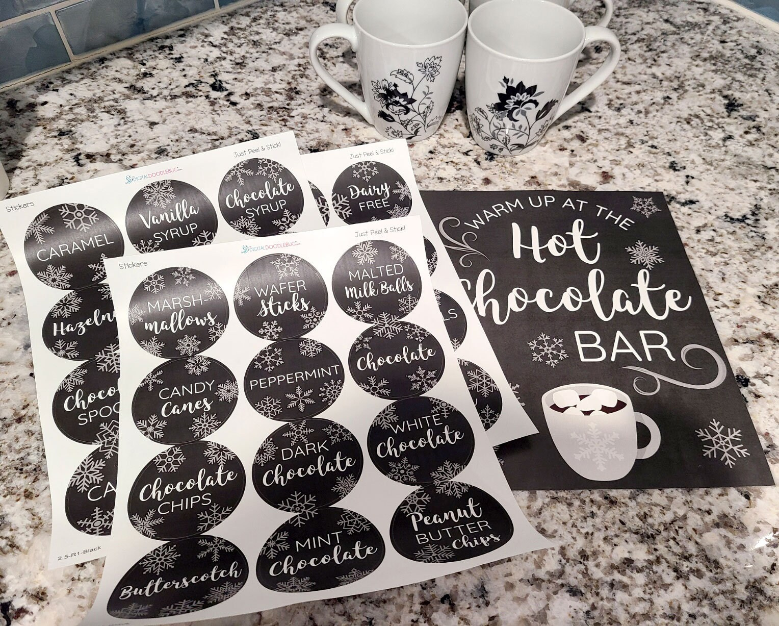 Hot Chocolate Bar Kit Diy 36 Labels 2.5 Inch With 8X10 Paper Sign with Free Printable Hot Cocoa Bar Labels