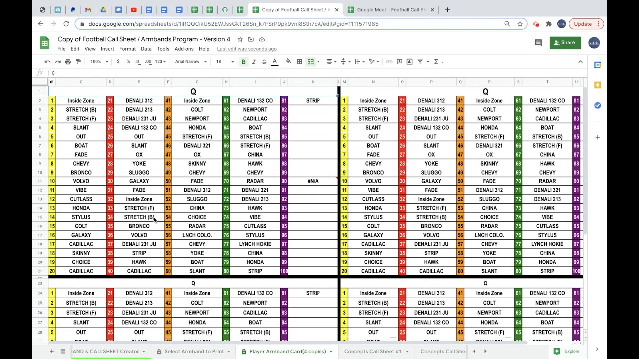 How To Create Football Armbands And Call Sheets - Version 4 At Www.coachingtimesavers pertaining to Free Printable Softball Wristband Template Excel