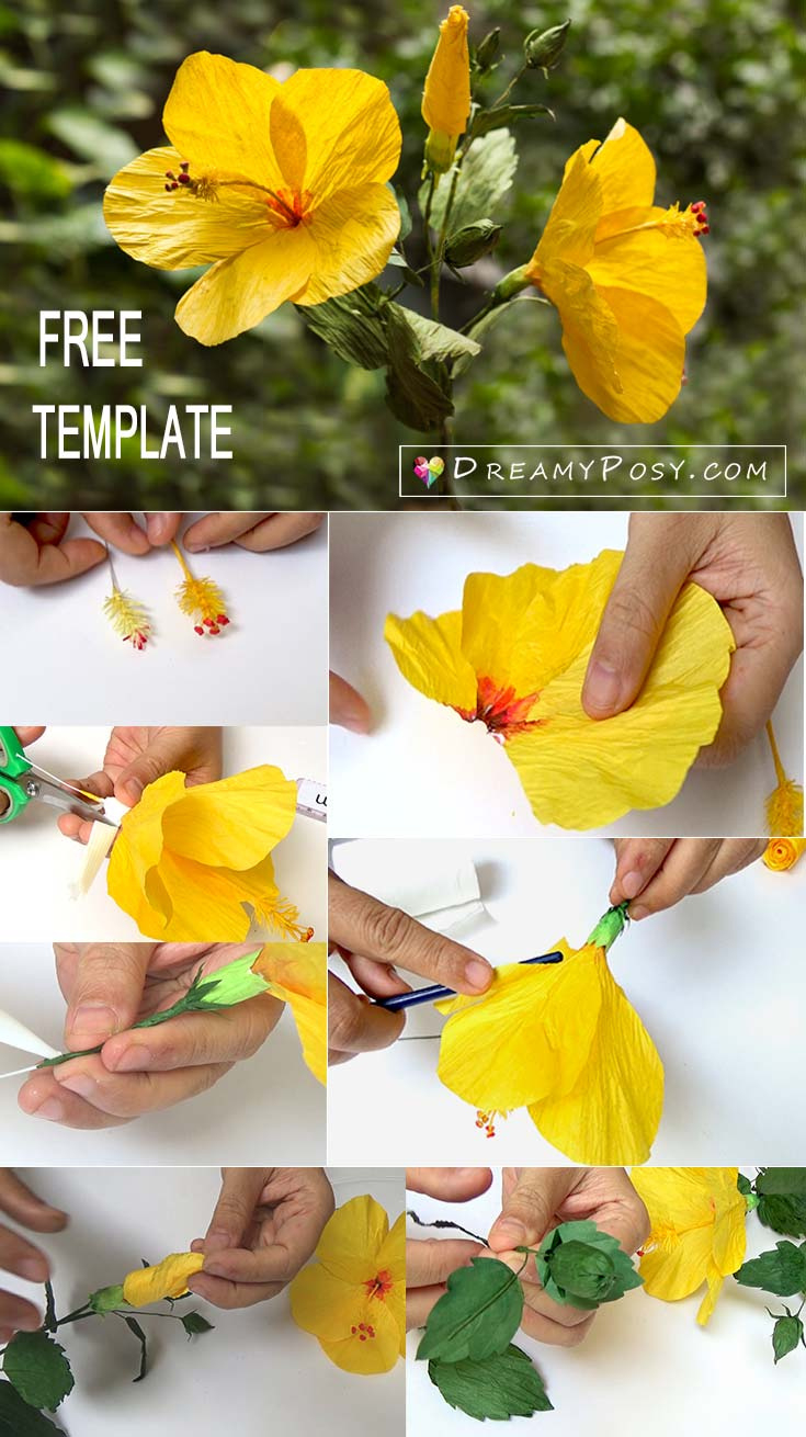 How To Make Hibiscus Paper Flower With Free Templates, Easy To Follow pertaining to Printable Hibiscus Paper Flower Template Free