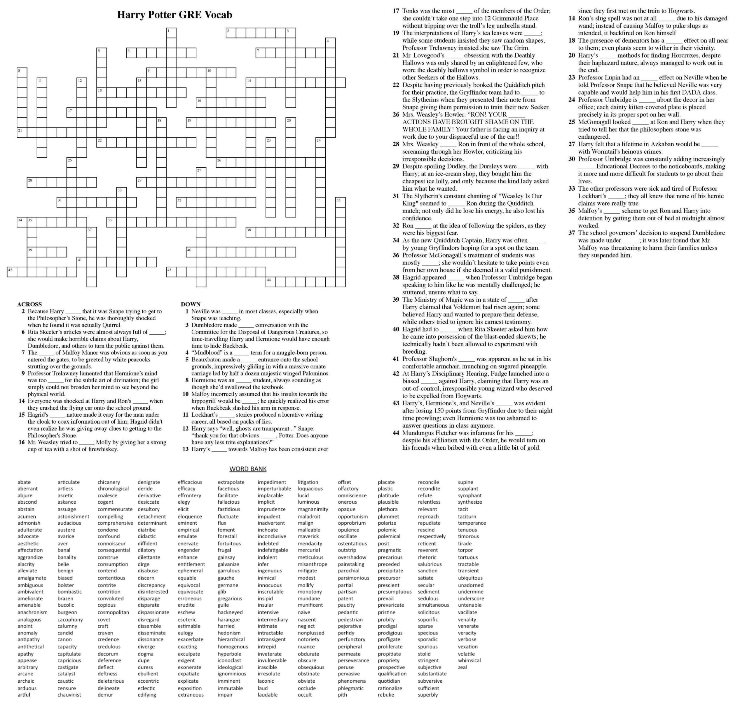 I Made A Harry Potter Gre Vocab Crossword Puzzle! (Updated) : R within Harry Potter Crossword Printable