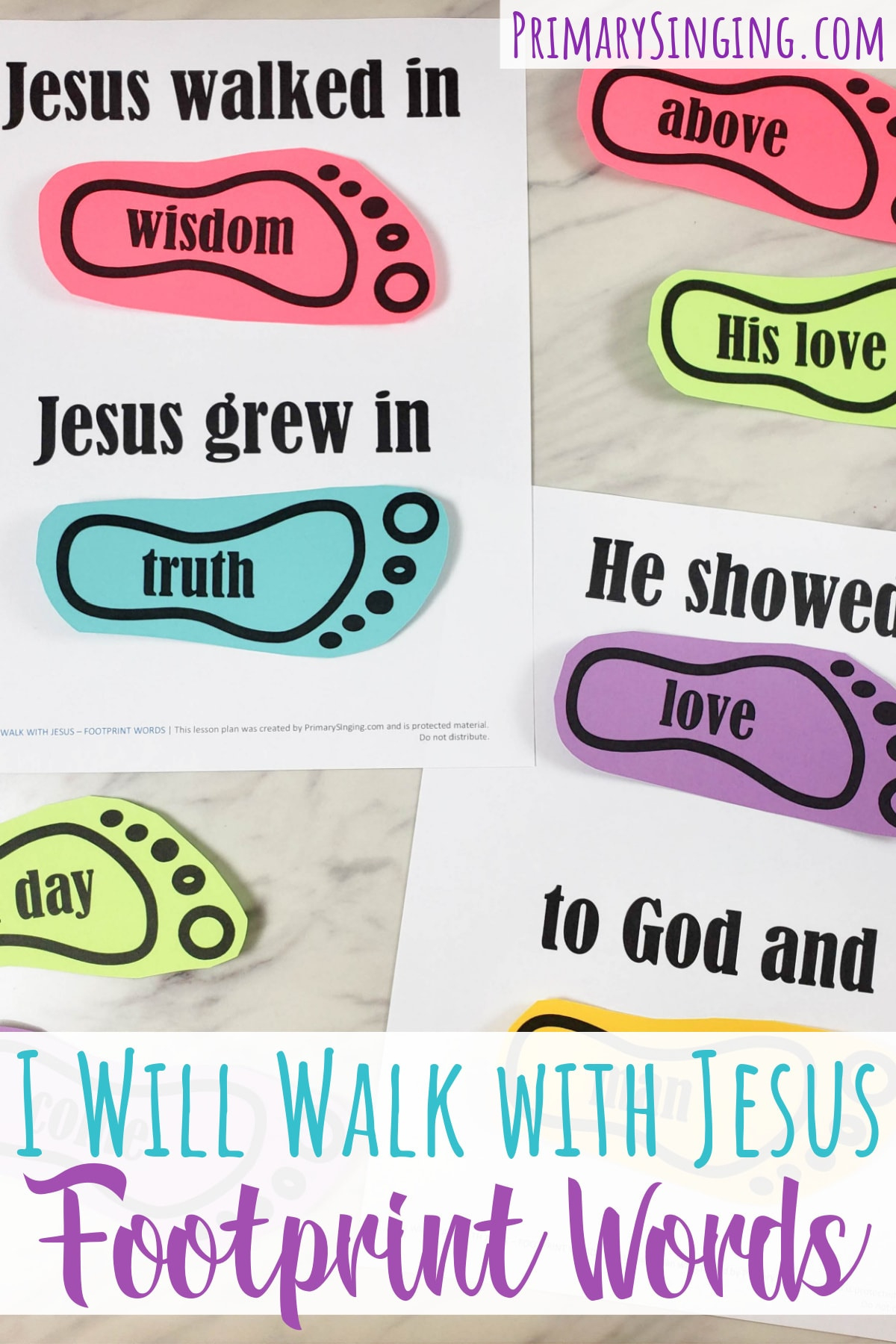 I Will Walk With Jesus Footprint Words - Primary Singing with regard to I Will Walk With Jesus Lyrics Printable