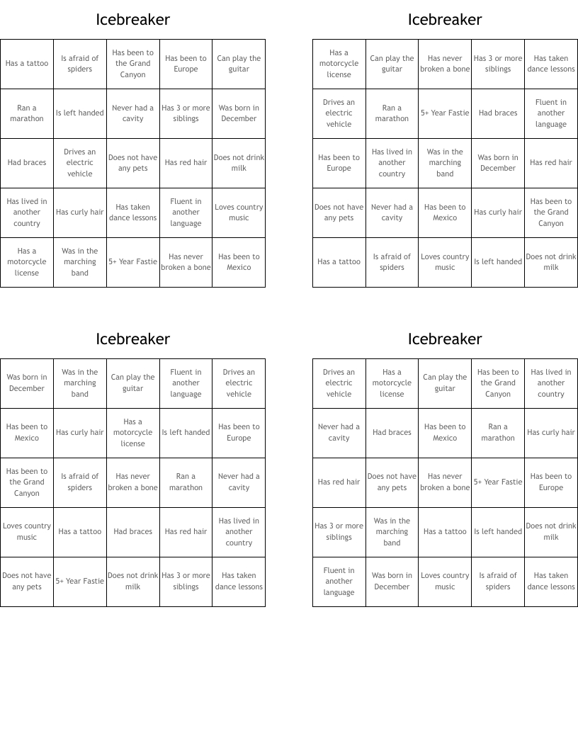 Icebreaker Bingo Cards - Wordmint with Icebreaker Bingo Card Generator