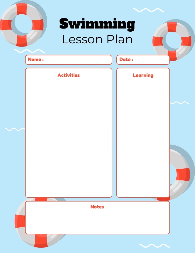Illustrative Swimming Lesson Plan Template - Venngage for Printable Swimming Lesson Plan Template
