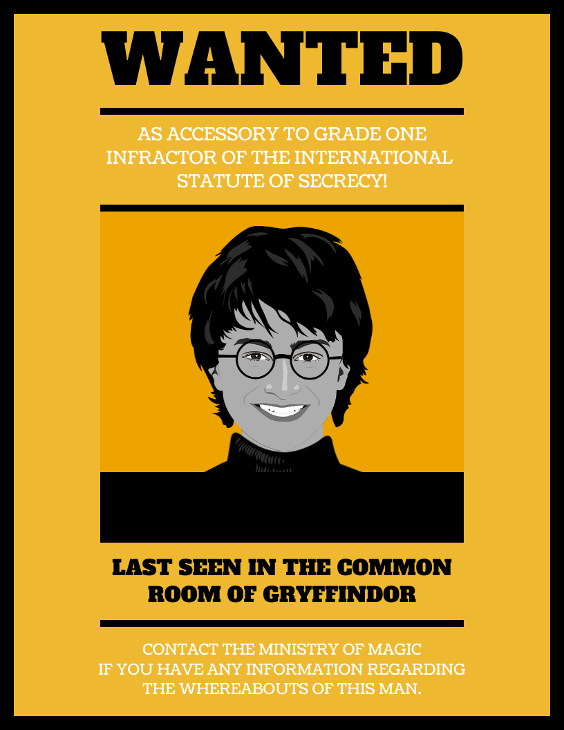 Illustratives Harry-Potter-Fahndungsplakat - Venngage inside Harry Potter Wanted Poster Printable
