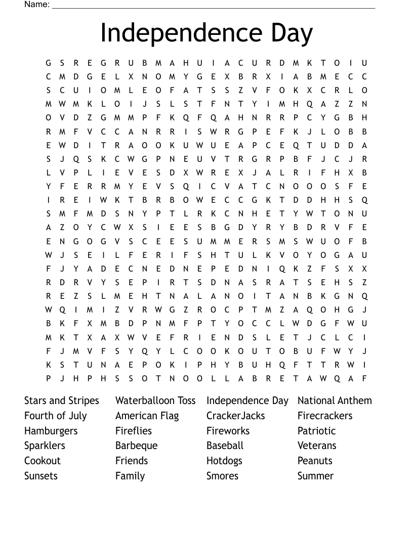 Independence Day Word Search - Wordmint intended for Independence Day Word Search Printable