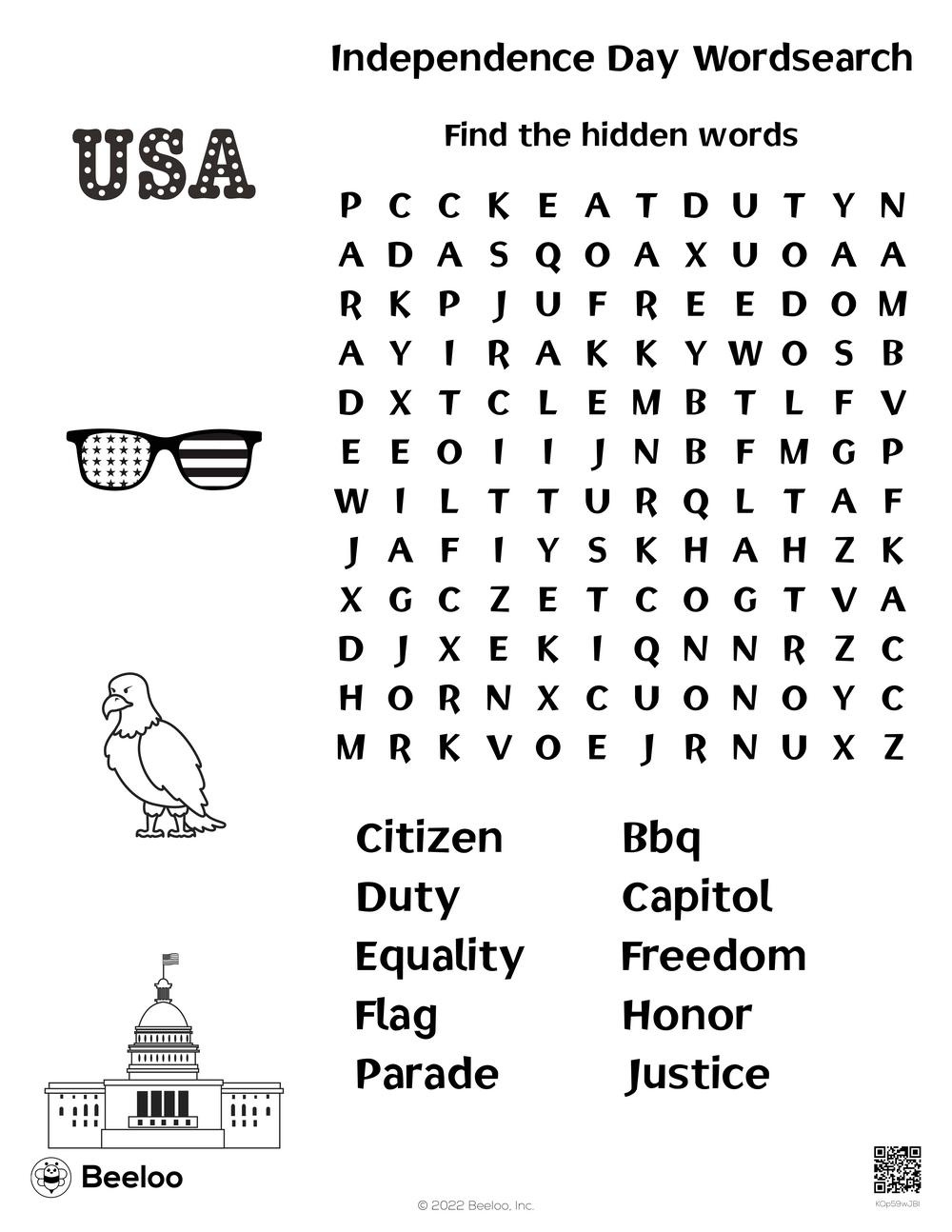 Independence Day Wordsearch • Beeloo Printable Crafts And pertaining to Independence Day Word Search Printable