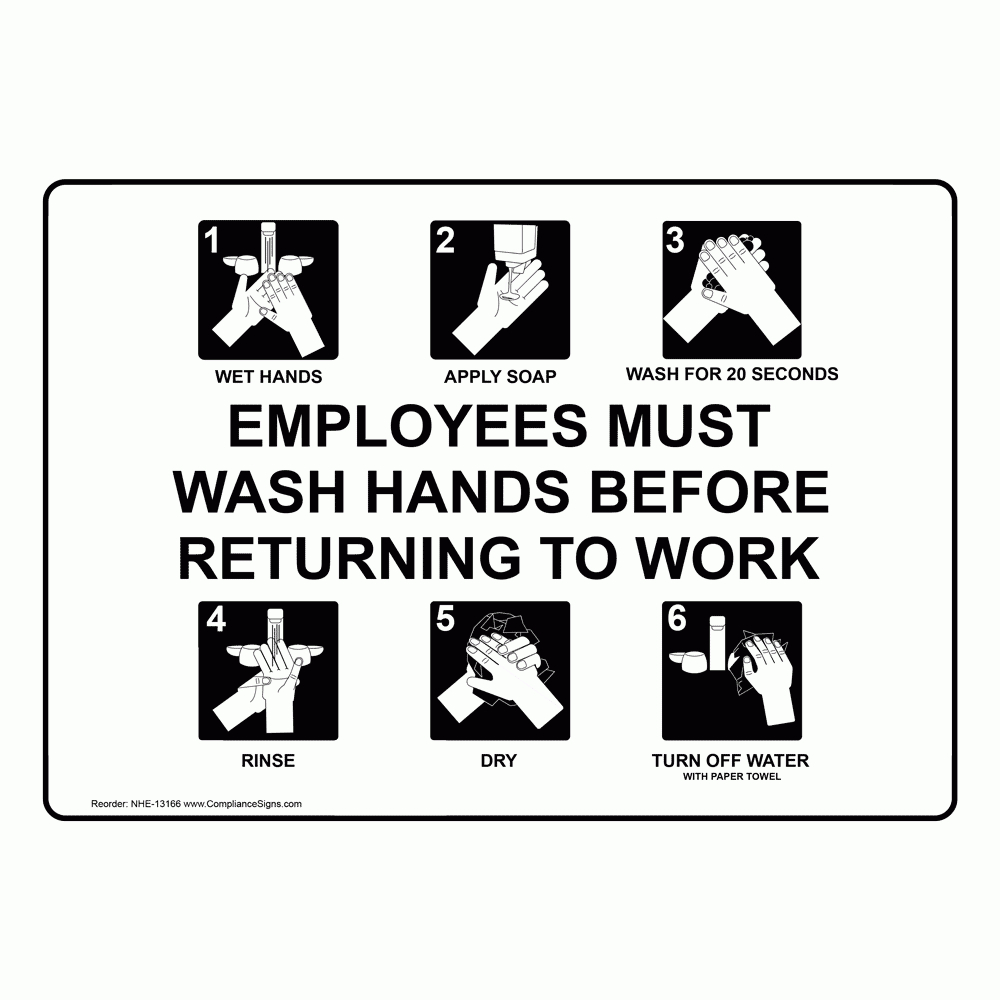 Information Sign - Employees Must Wash Hands Before Returning To Work regarding Printable Employees Must Wash Hands Sign