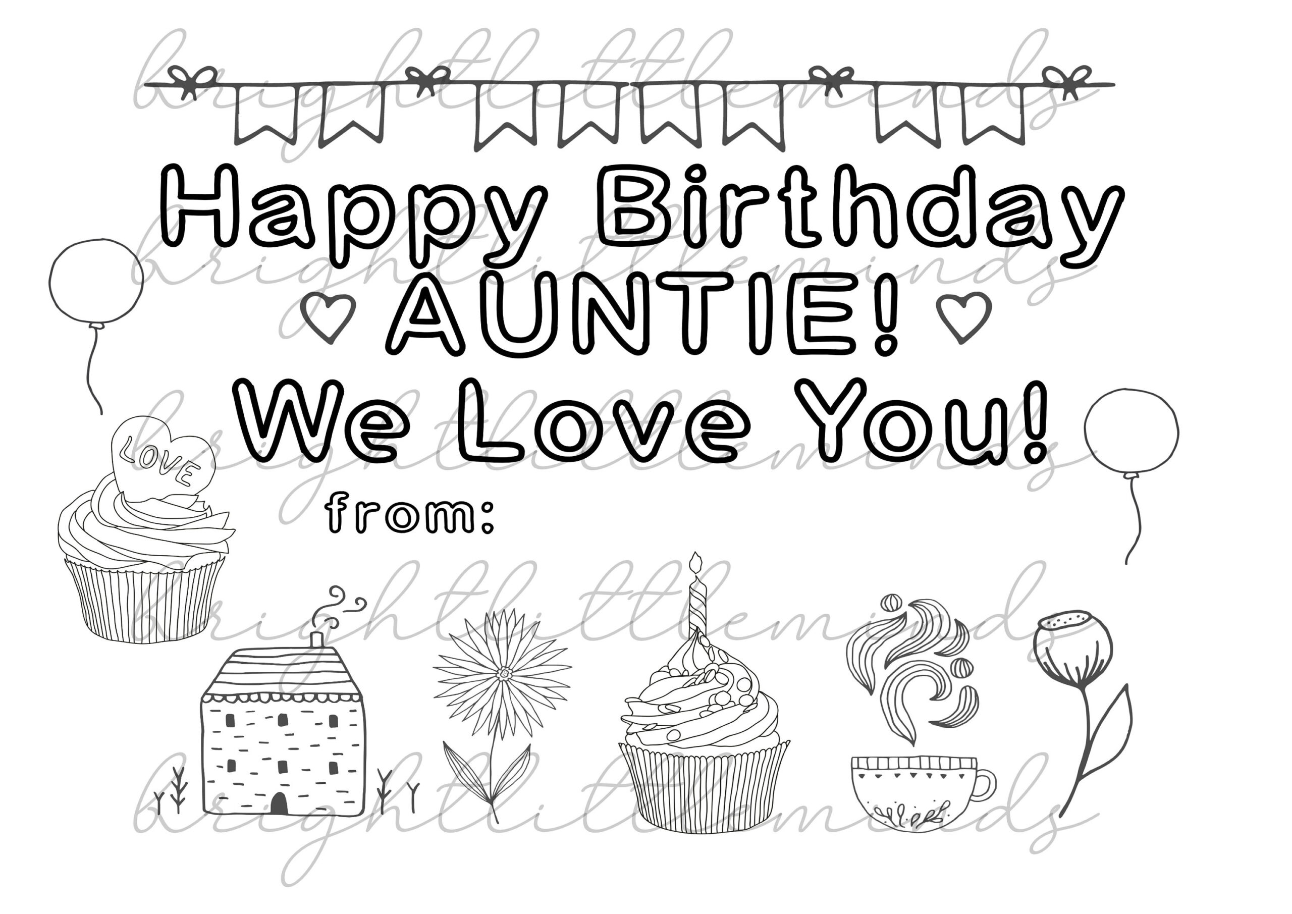 Instant Download | Printable | Happy Birthday Auntie | Diy Kids in Free Printable Birthday Card For Aunt