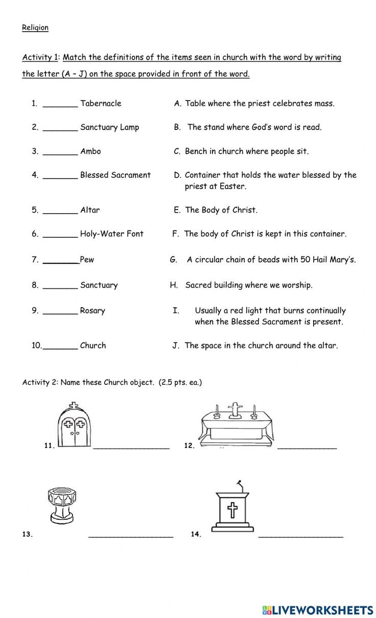 Items In The Catholic Church Worksheet within Free Catholic Printable Worksheets