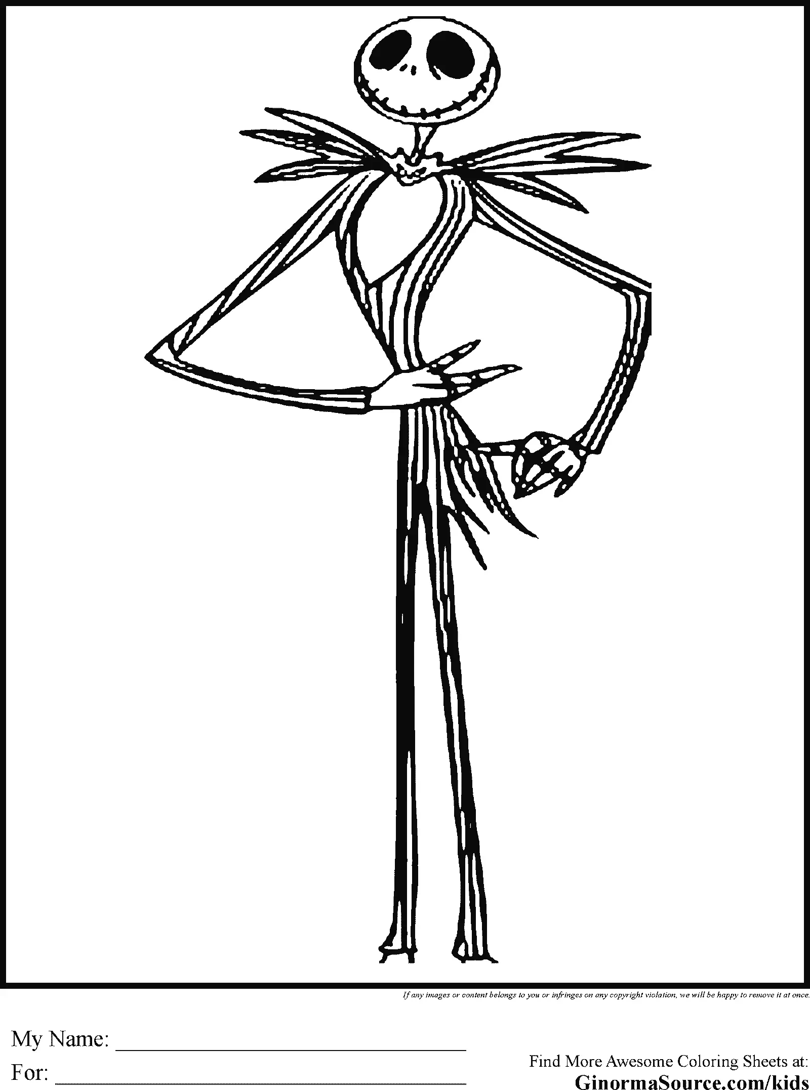 Jack Skellington Coloring Pages To Print - Free Printable Coloring pertaining to Jack Skellington Printable Images