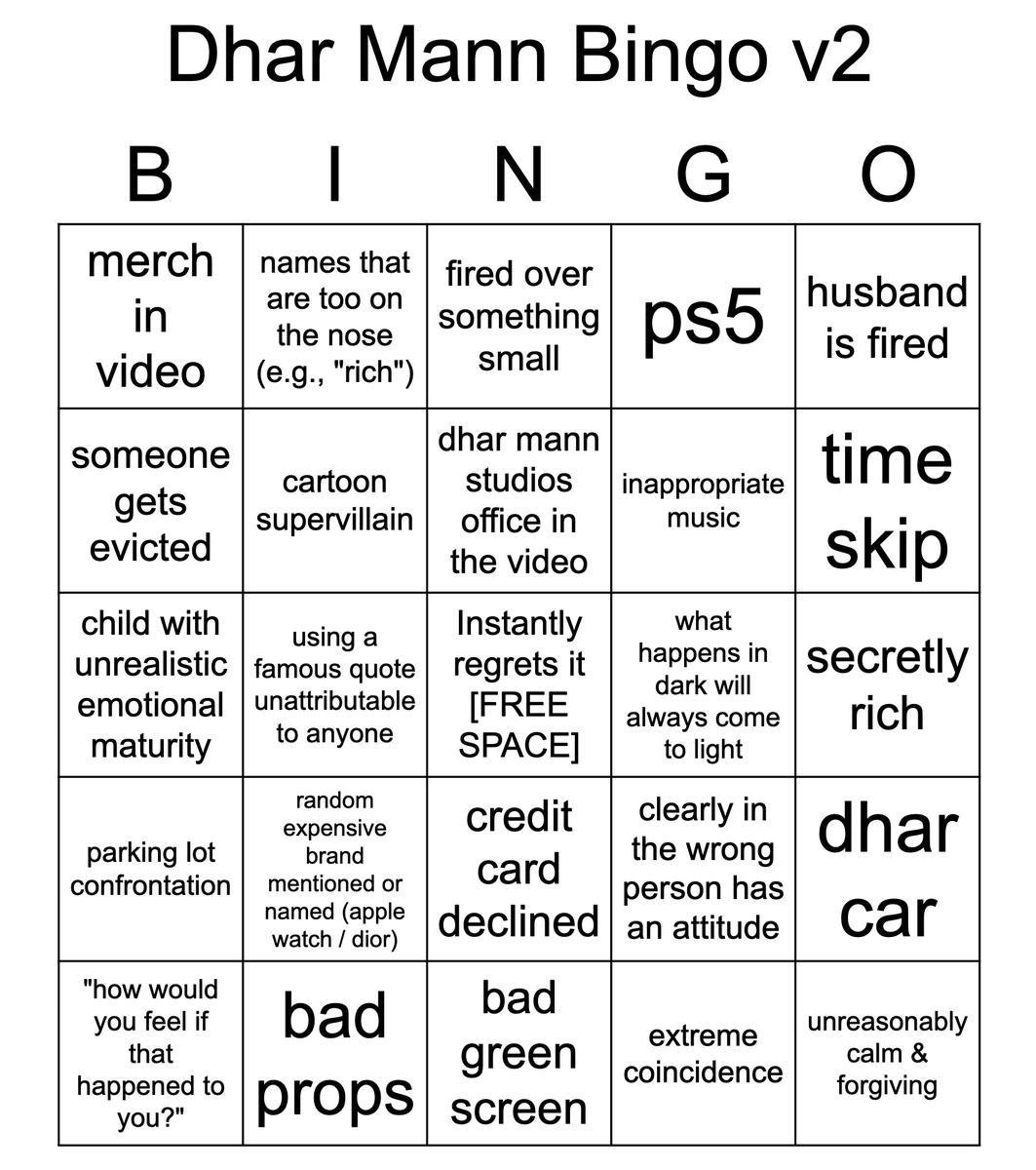 Jarvis Johnson On X: &amp;quot;We Created A Bingo Board For Dhar Mann in Dhar Mann Bingo Card