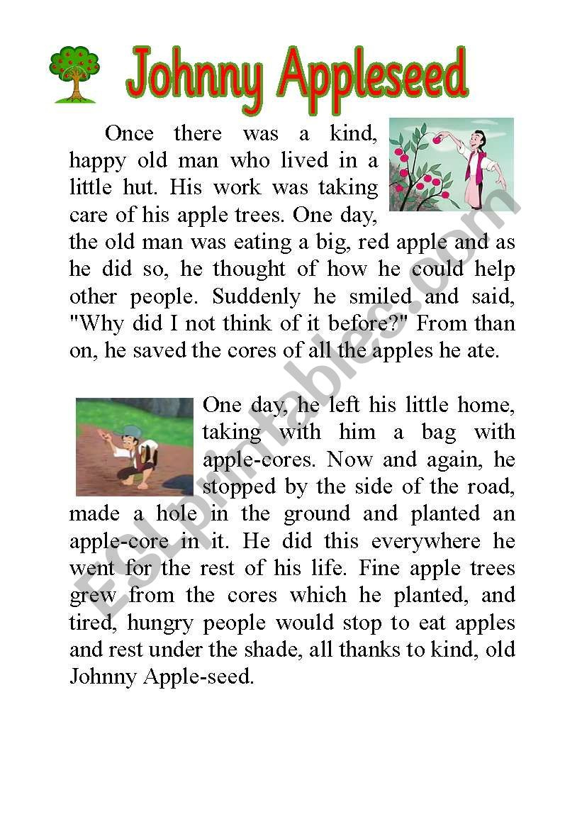 Johnny Appleseed Story - Esl Worksheetloveheart with Johnny Appleseed Story Printable