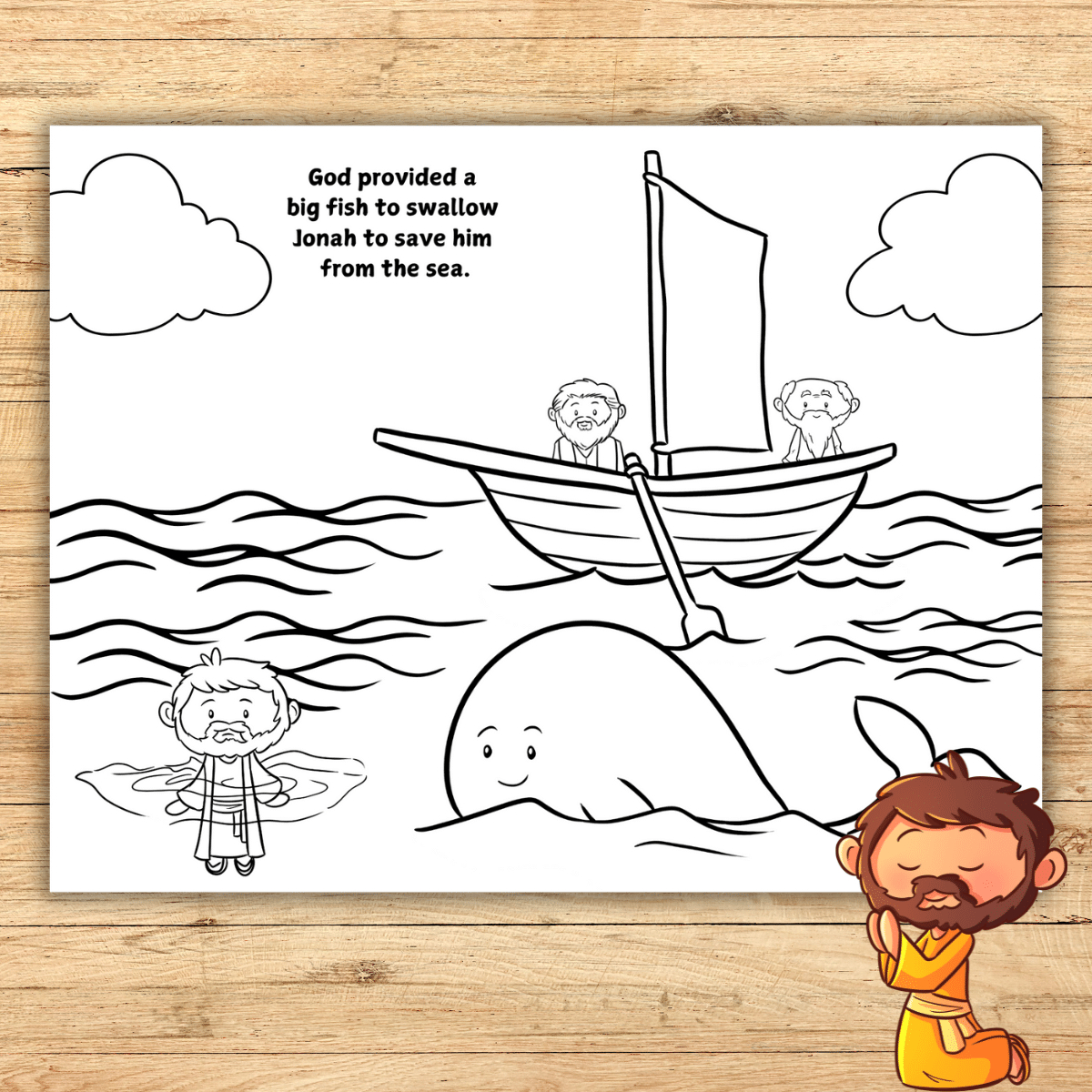 Jonah And The Big Fish Coloring Page (Free Printable) - Simply intended for Free Printable Coloring Pages of Jonah and the Whale