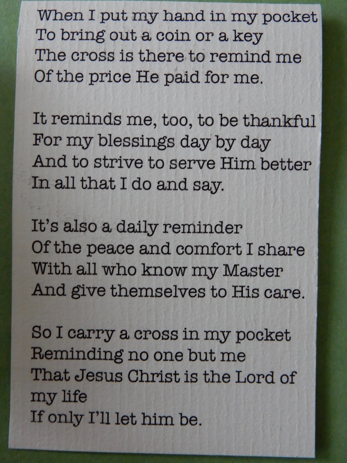 Jozart: The Cross In My Pocket &amp;amp; Instructions inside Free Printable Cross in My Pocket Poem