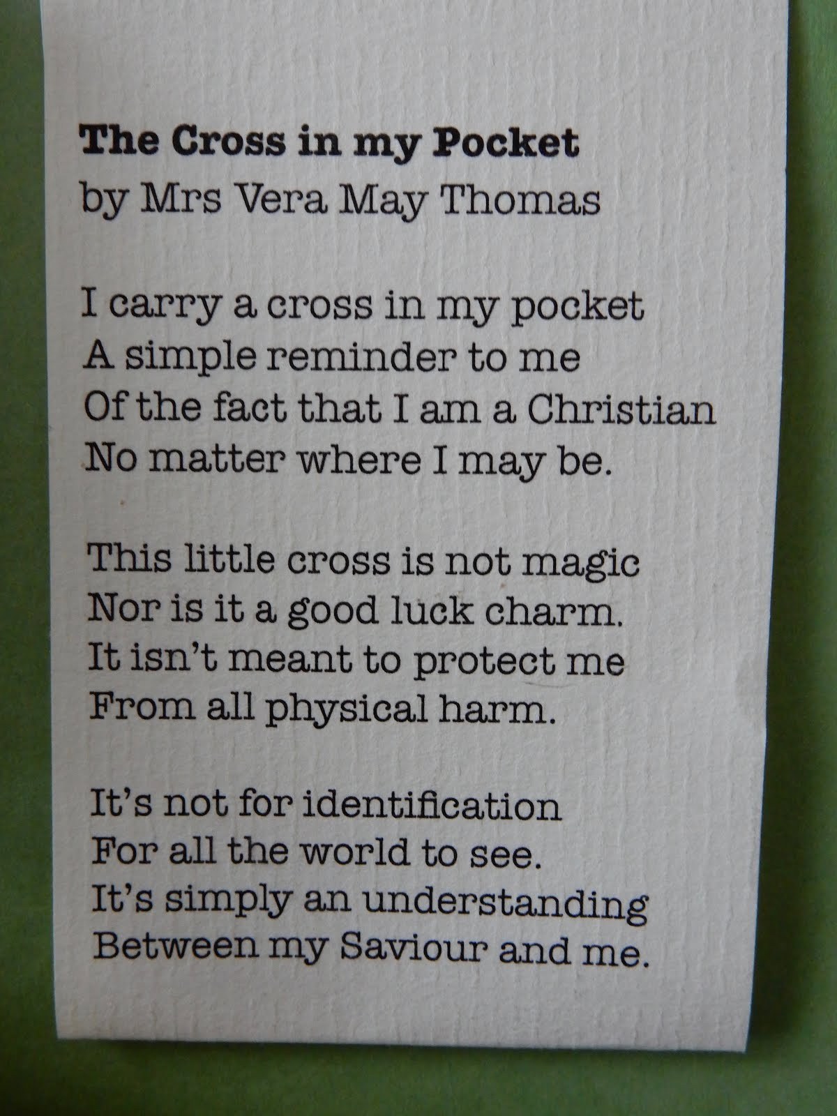 Jozart: The Cross In My Pocket &amp; Instructions within Free Printable Cross in My Pocket Poem