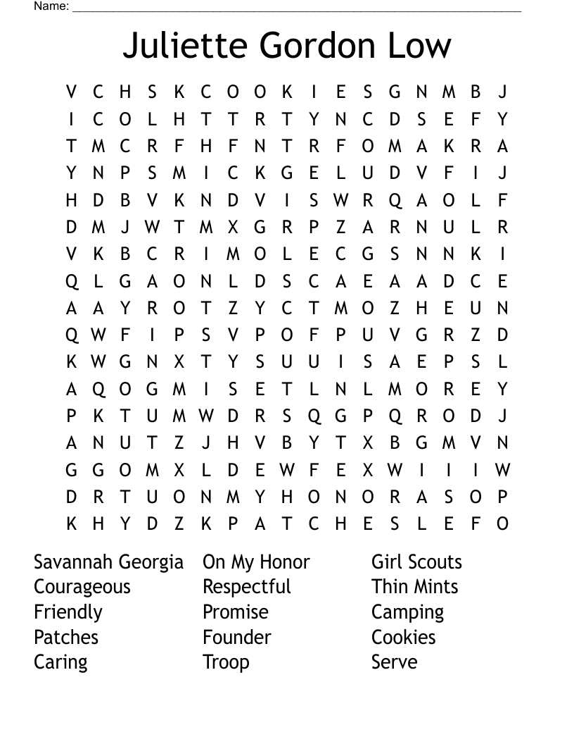 Juliette Gordon Low Word Search - Wordmint pertaining to Juliette Gordon Low Printables