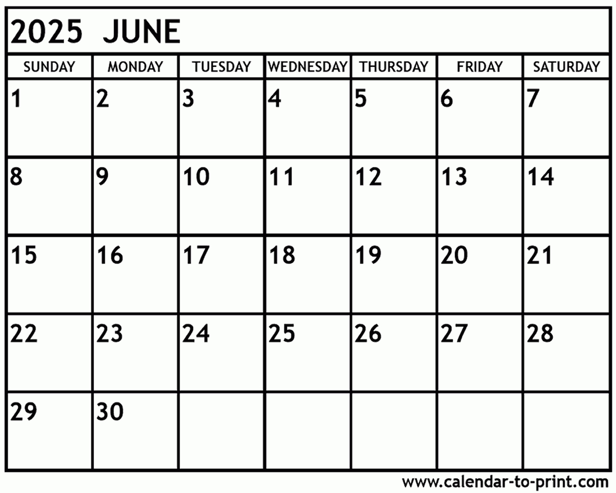 June 2025 Calendar Printable intended for Free Printable June 2025