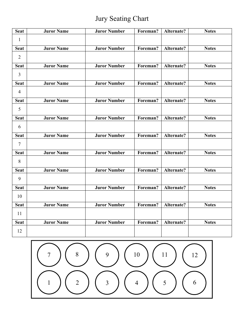 Jury Seating Chart Template Download Printable Pdf | Templateroller within Printable Jury Selection Chart Template