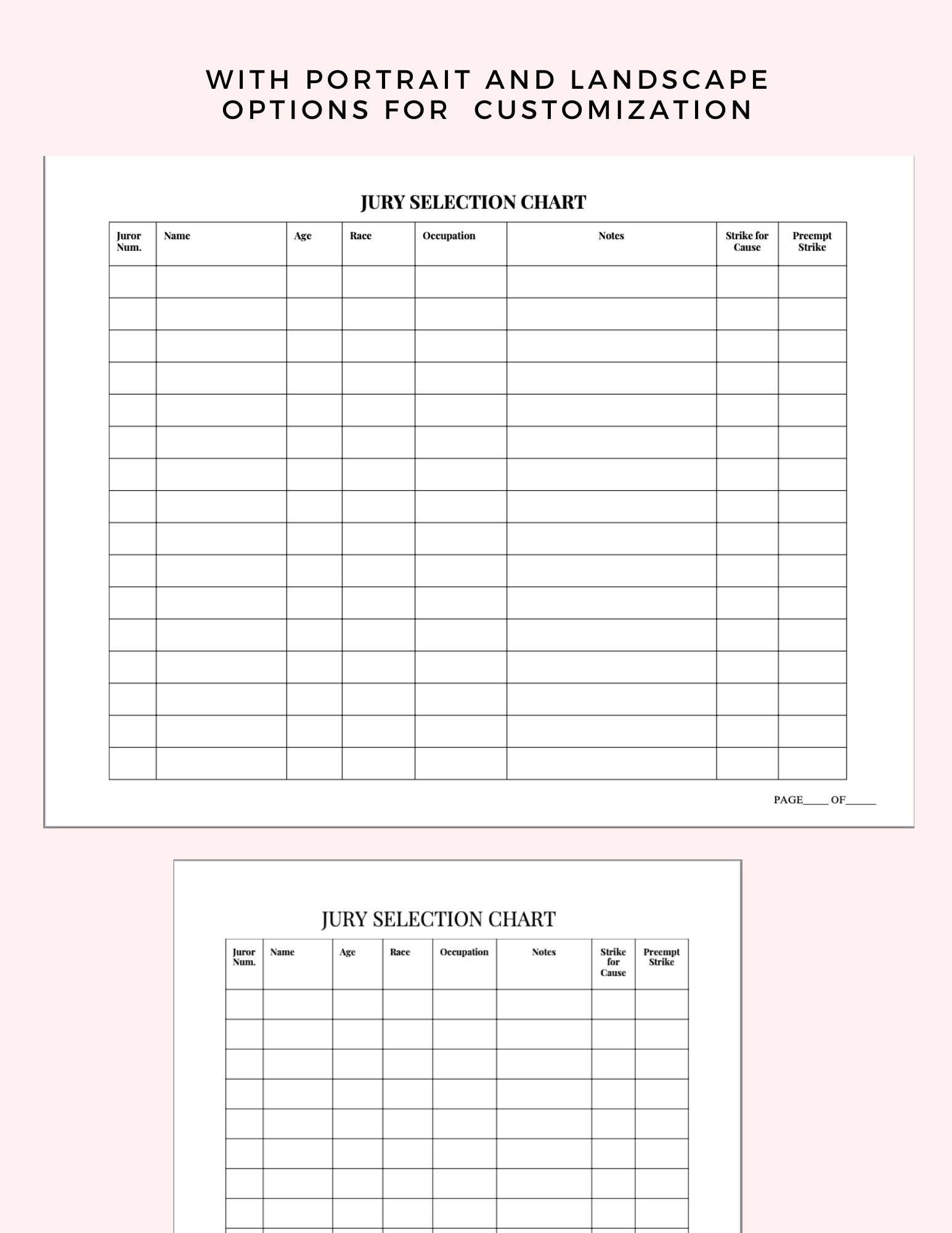 Jury Selection Essentials, Paralegal Planner, Trial, Litigation intended for Printable Jury Selection Chart Template