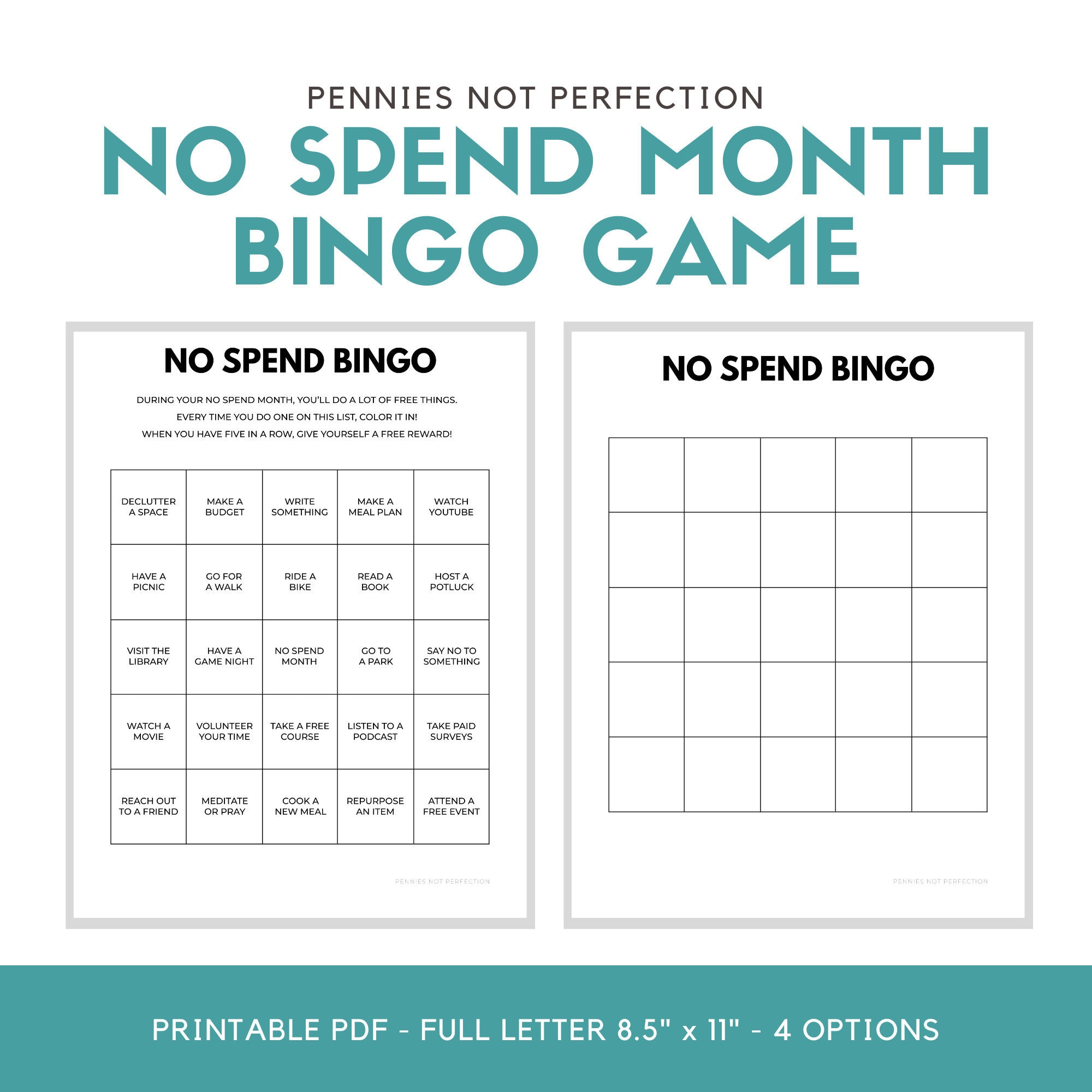 Kein Verbringen Monat Bingo | No Spend Challenge Printable - Etsy.de throughout No Spend Month Printable