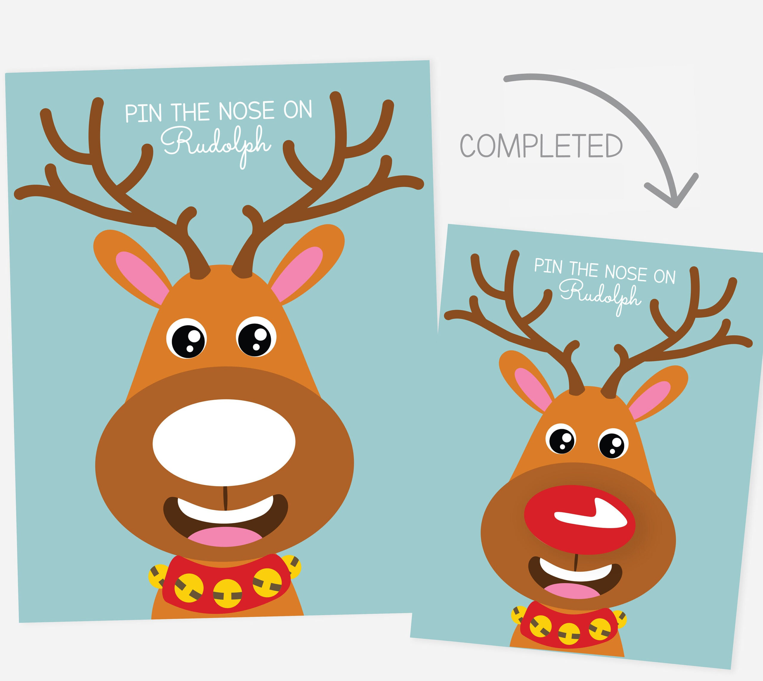 Kinder Pin The Nose On Rudolph Reindeer Print Download Spiel Wand Kunst Dekor Pädagogisches Druckbares Spielzimmer Homeschool Pre-School &amp;amp; Montessori within Pin The Nose On The Reindeer Free Printable