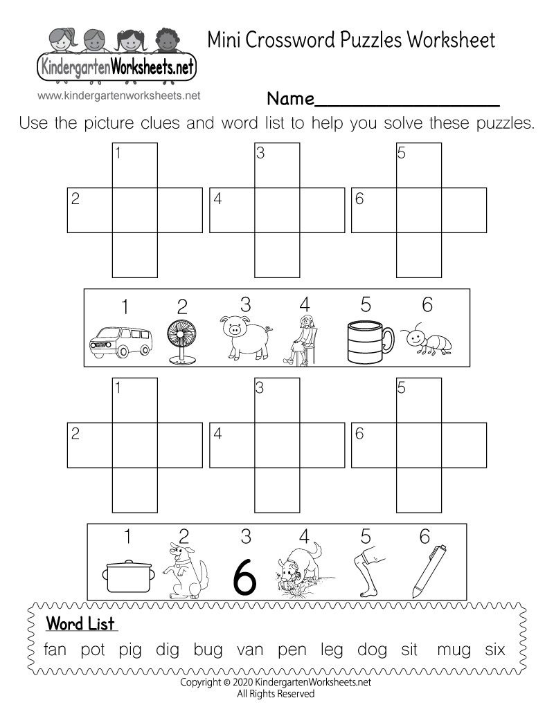 Kindergarten Crossword Puzzles Worksheet for Kindergarten Crossword Puzzle Printable