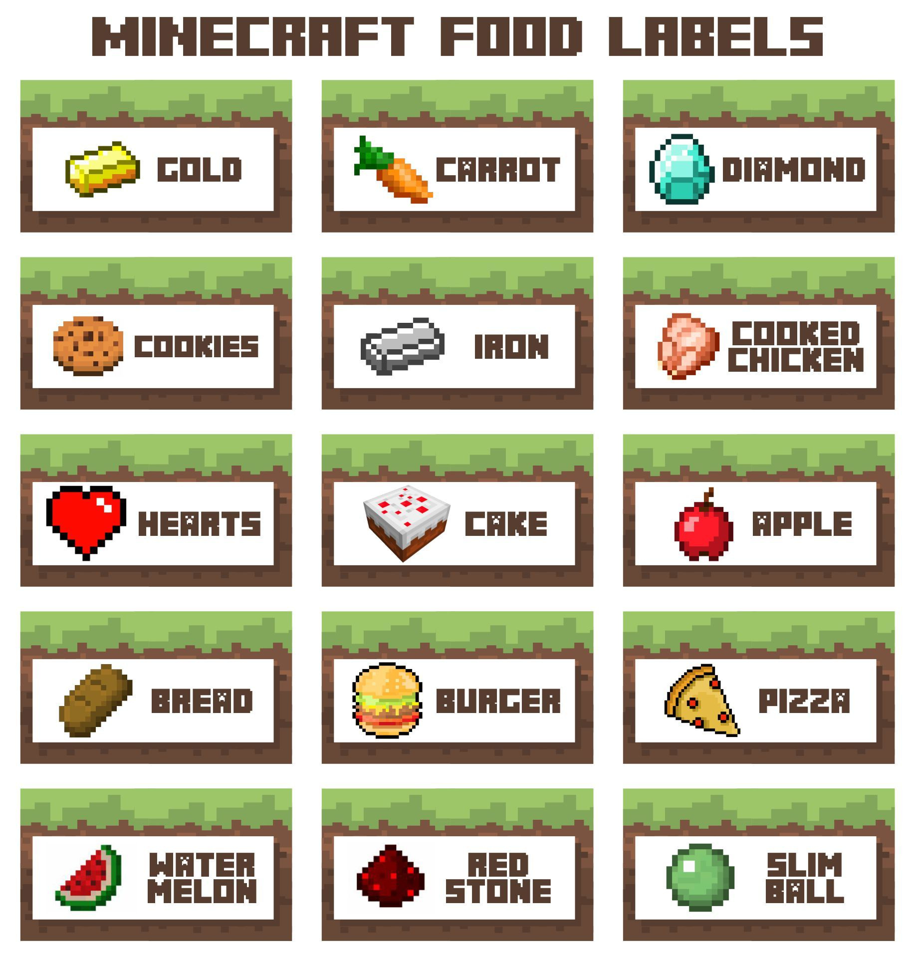 Label Free Printables for Minecraft Food Labels Printable Free