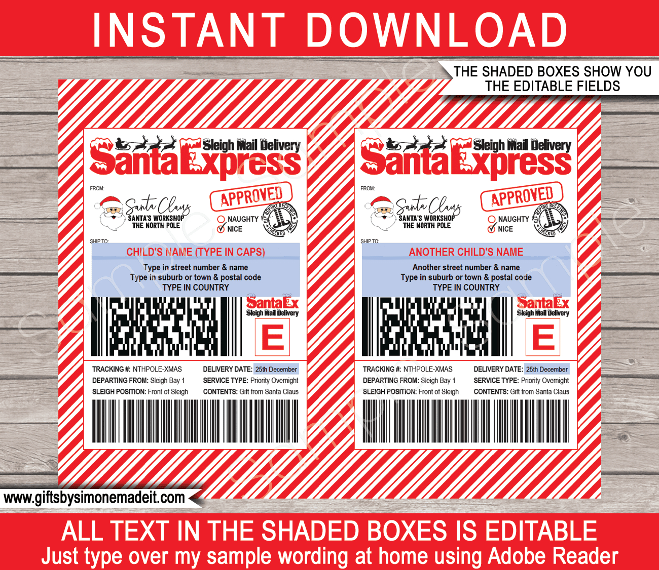 Large Santa Mail Shipping Labels - Fedex Style intended for Free Printable North Pole Shipping Shipping Label From Santa