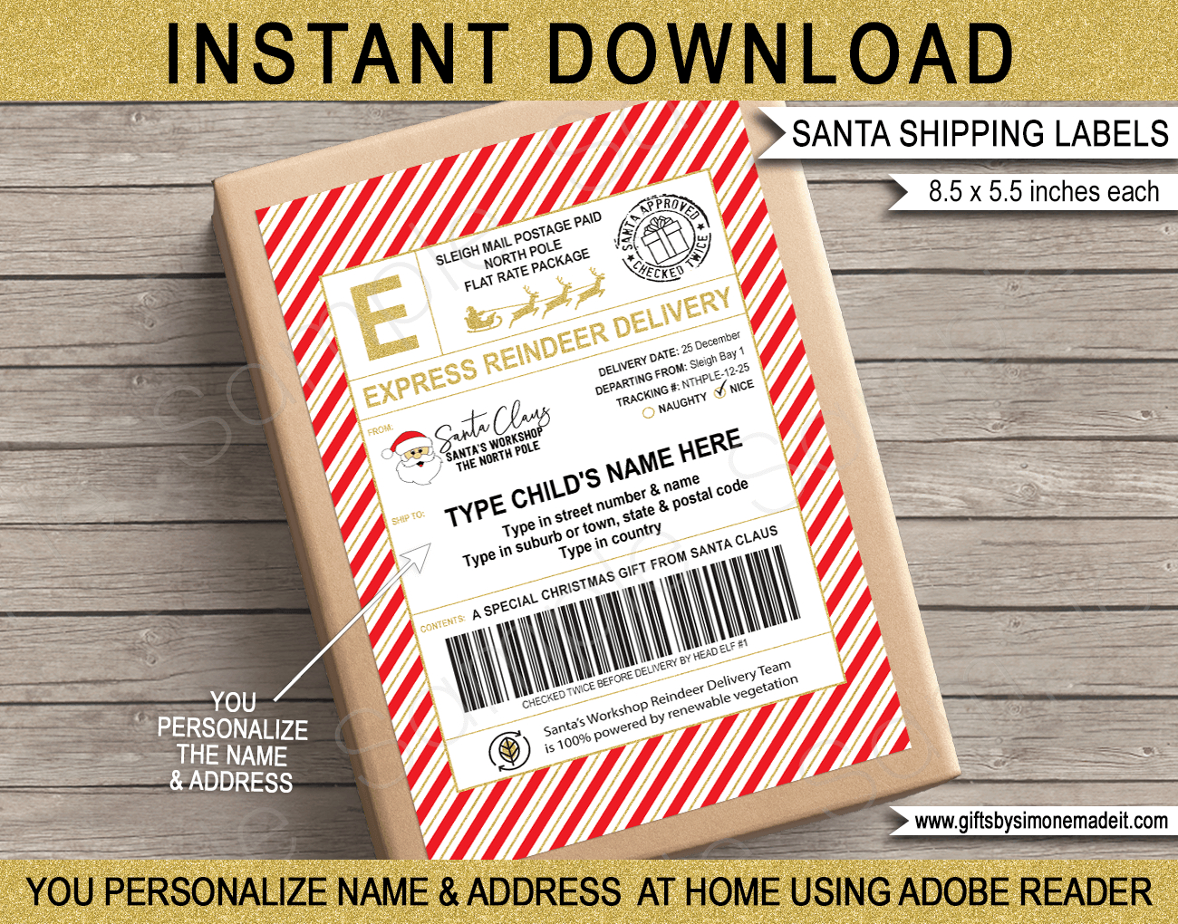 Large Santa Mail Shipping Labels (Usps Style) - Red &amp;amp; Gold within Free Printable Santa Shipping Label