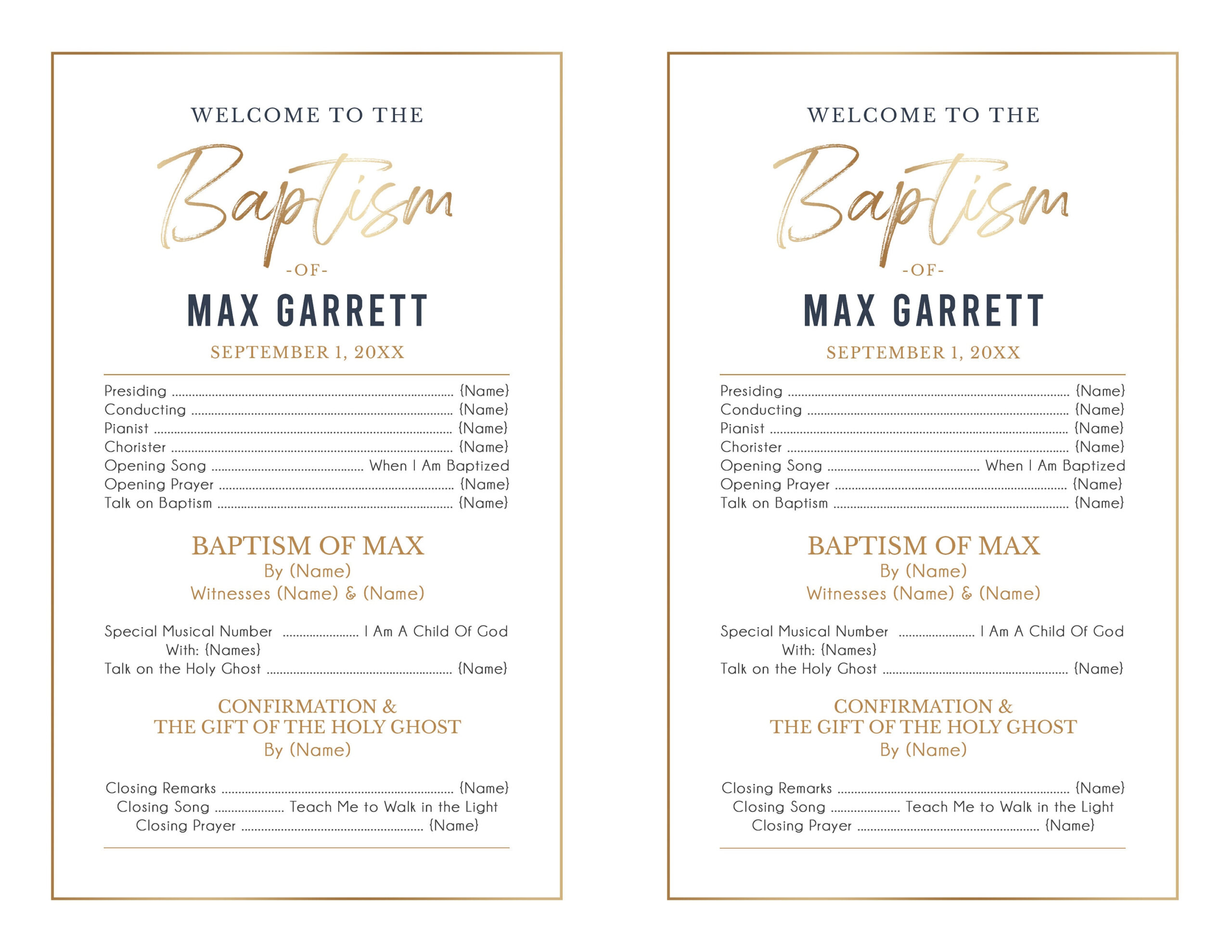 Lds Baptism Program | 1/2 Sheet Baptism Program Boy | Baptism for Diy Printable Free Free Lds Baptism Program Template