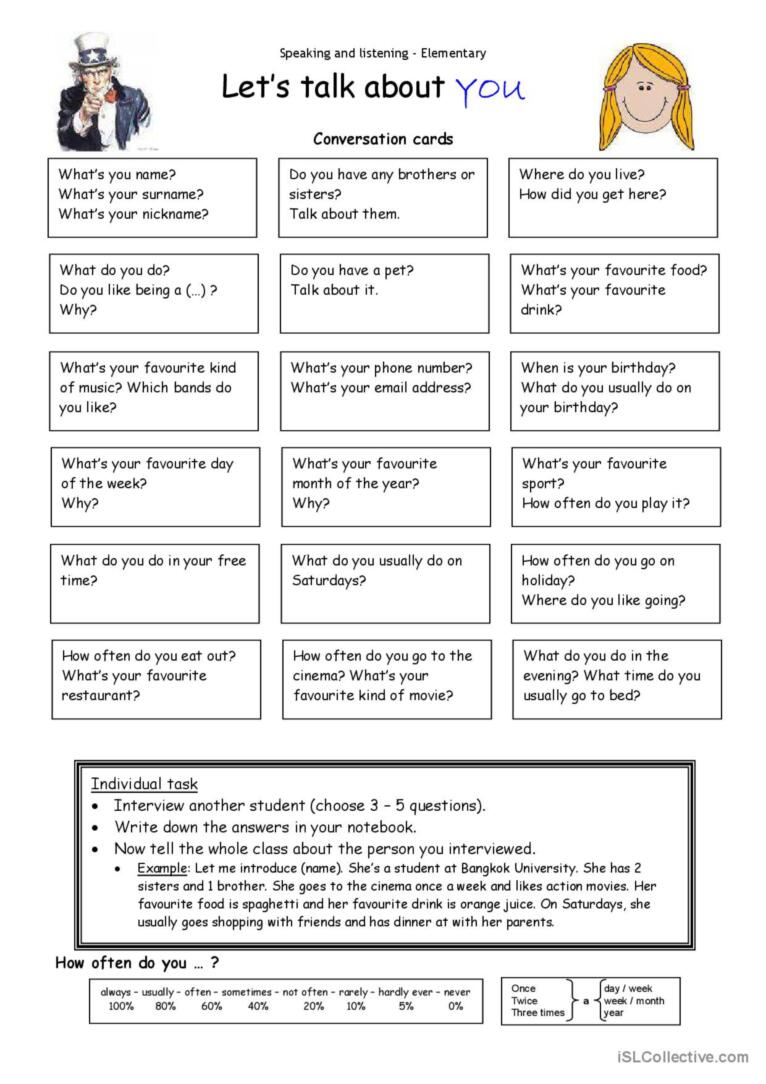 Let´s Talk About You: English Esl Worksheets Pdf &amp;amp; Doc in Speaking Worksheets Printable For Esl Students