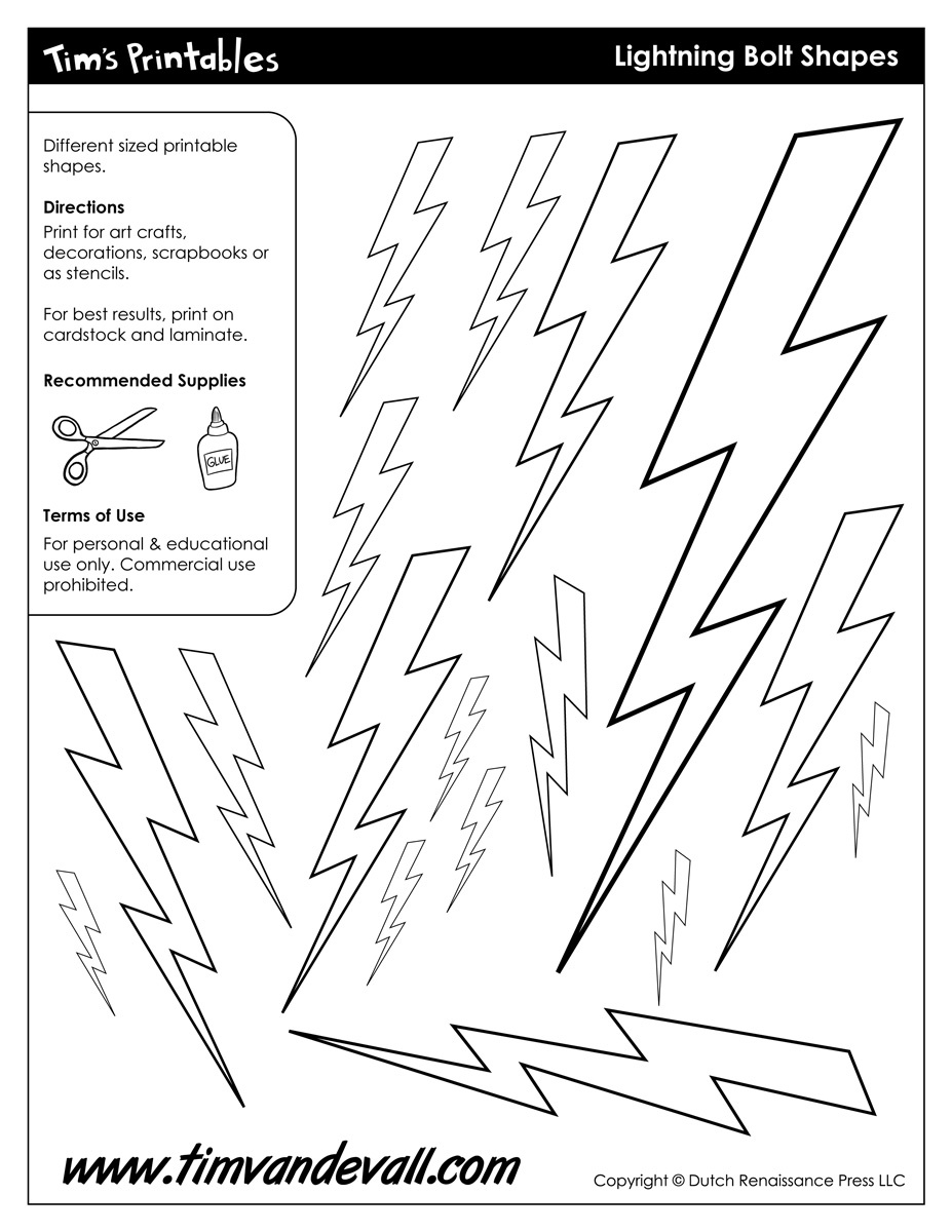 Lightning Bolt Templates / Shapes - Tim&amp;#039;S Printables within Printable Lightning Bolt Template