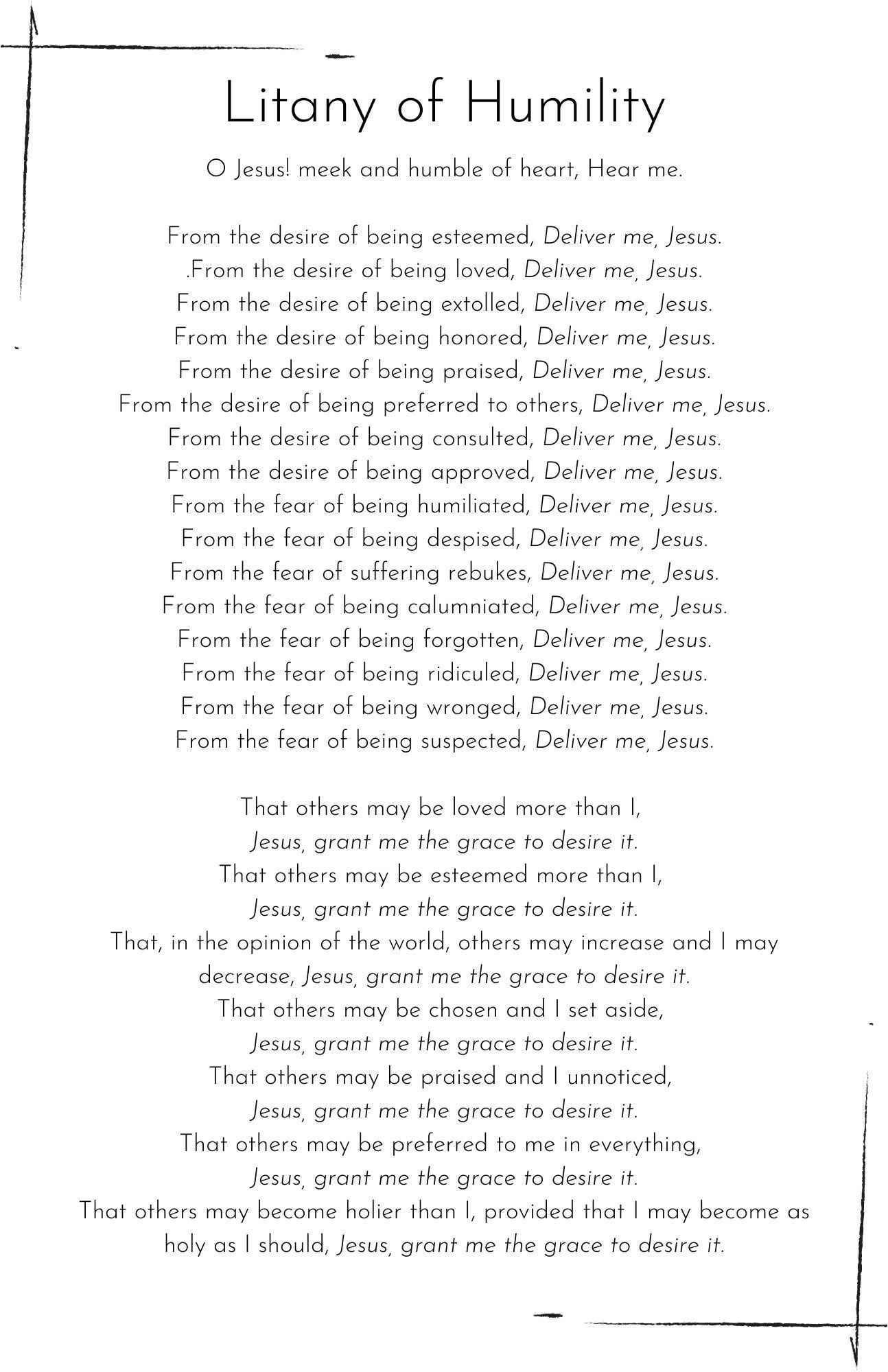 Litany Of Humility - 8.5X11 - Download + Print - Etsy regarding Printable Litany of Humility