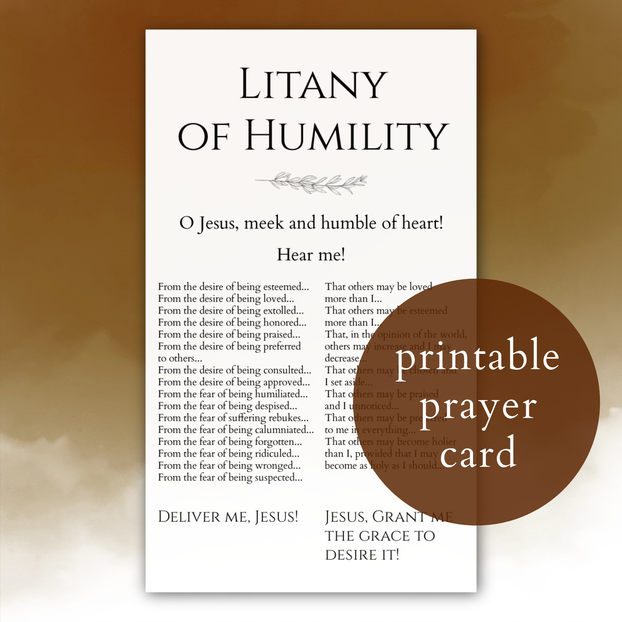 Litany Of Humility Prayer Card Printable, Humility Prayer Print within Printable Litany Of Humility