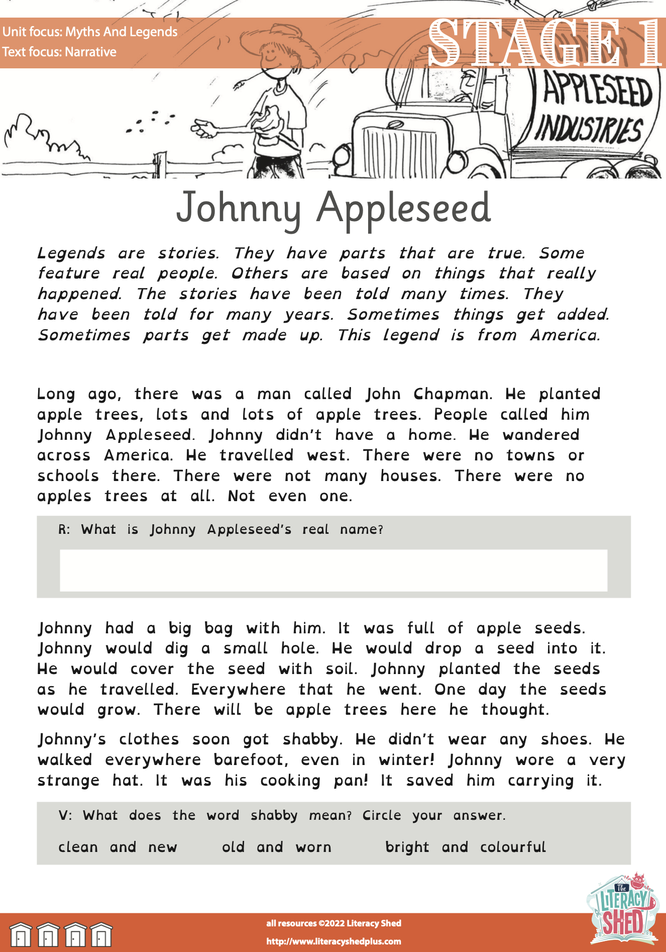 Literacy Shed Plus - Literacy Shed Plus - Teaching Resources Made Easy with regard to Johnny Appleseed Story Printable