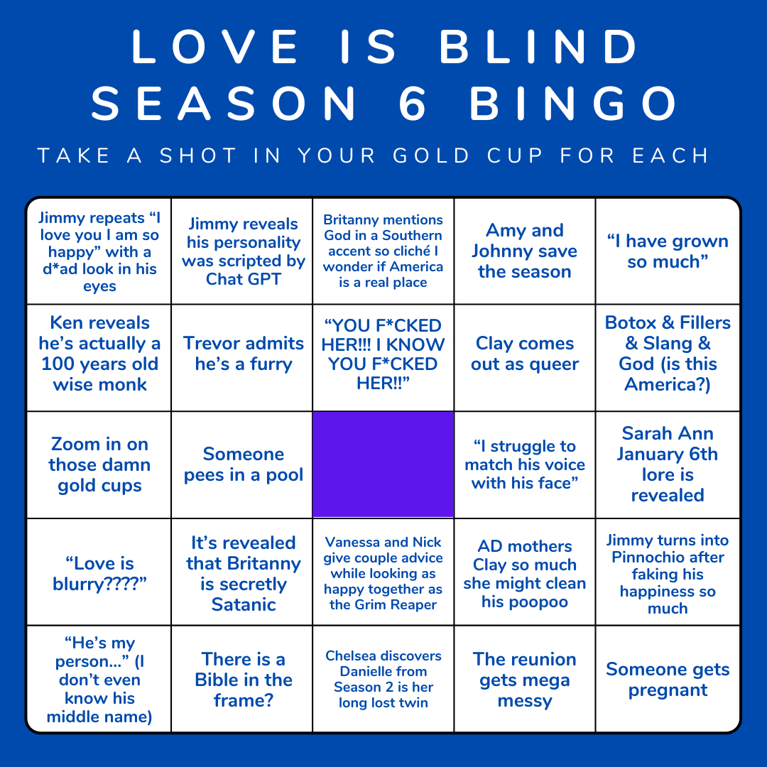 Love Is Blind Season 6 Bingo : R/Loveisblindonnetflix regarding Bingo Cards For The Blind