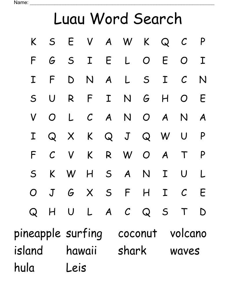 Luau Word Search - Wordmint in Printable Hawaiian Word Search