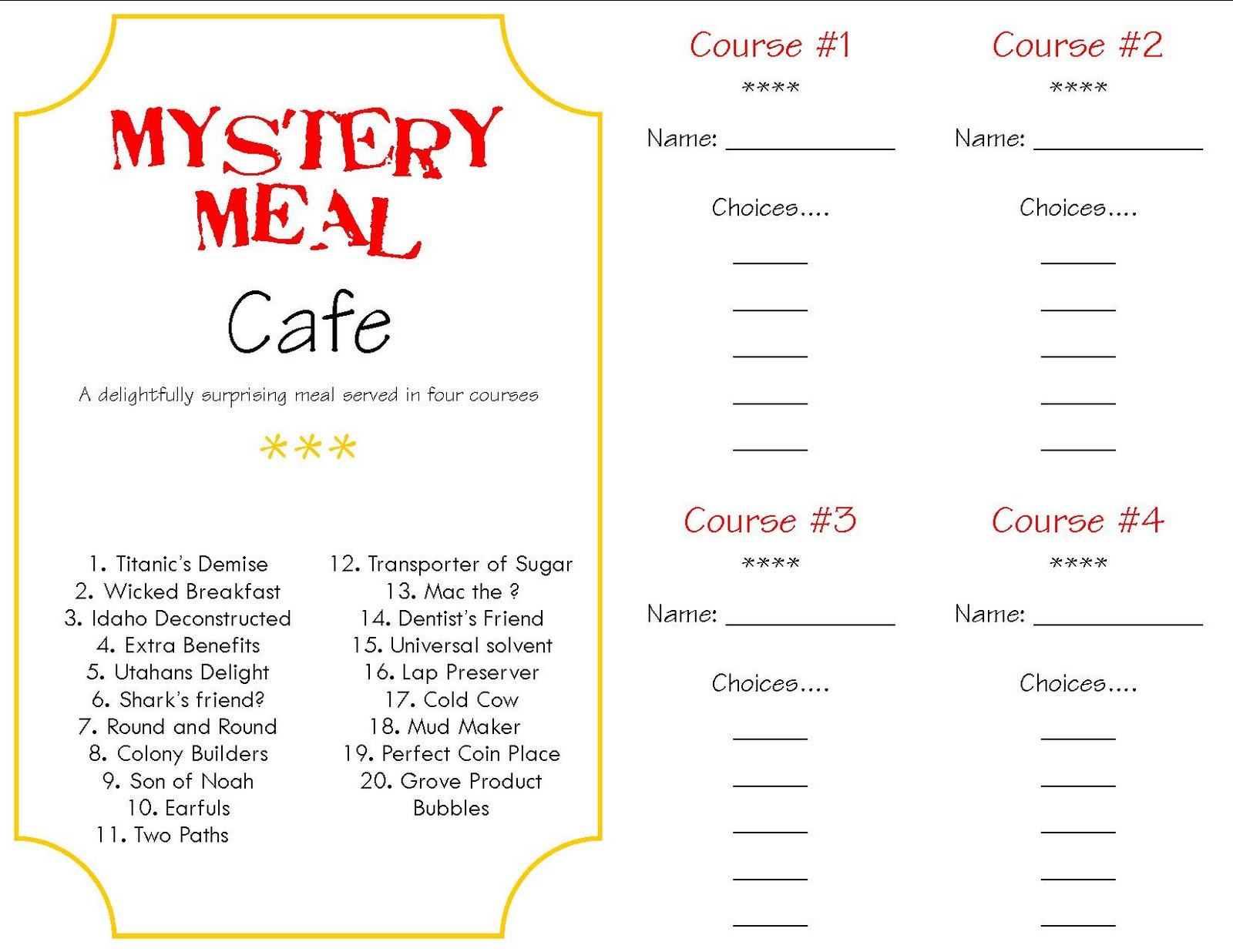 Make A Memory {Mystery Dinner} - A Little Tipsy for Mystery Dinner Menu Printable