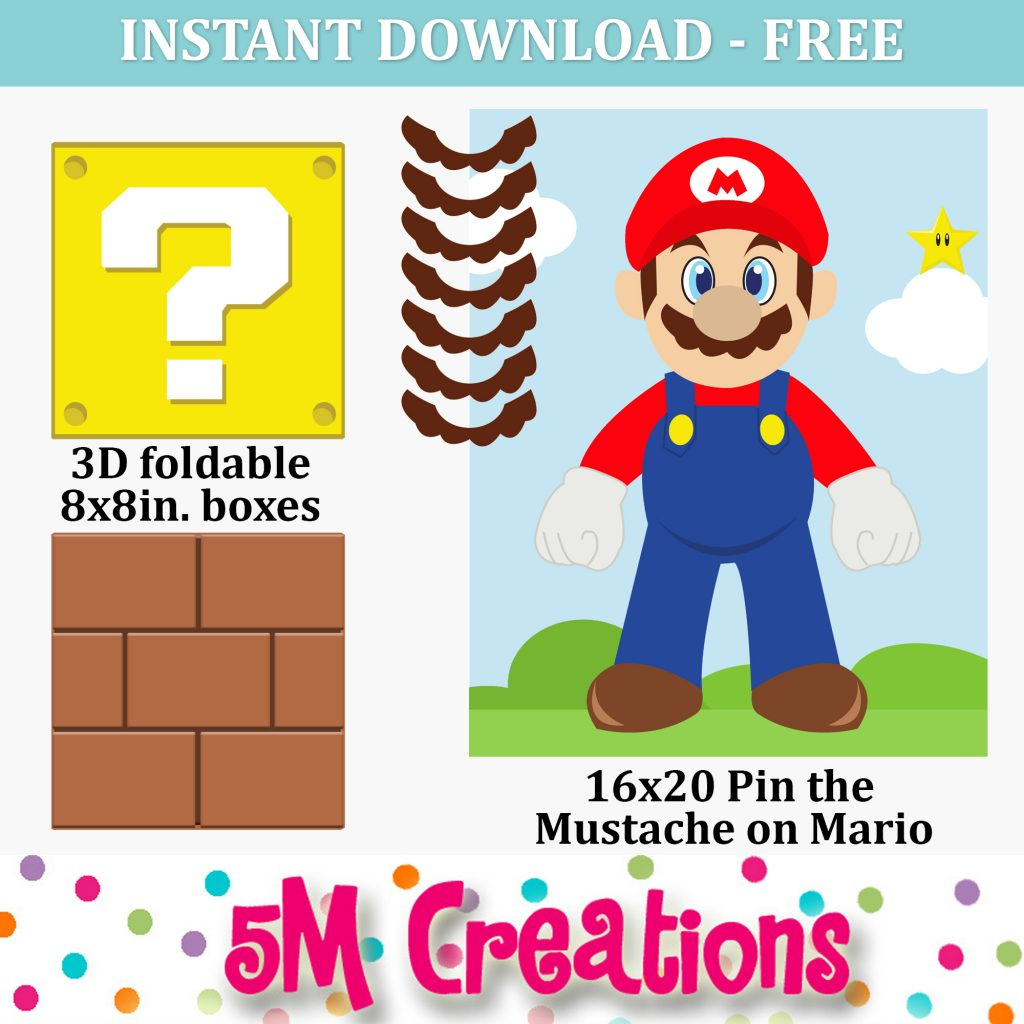 Mario Inspired Birthday Party – 5M Creations Blog within Pin The Mustache On Mario Free Printable