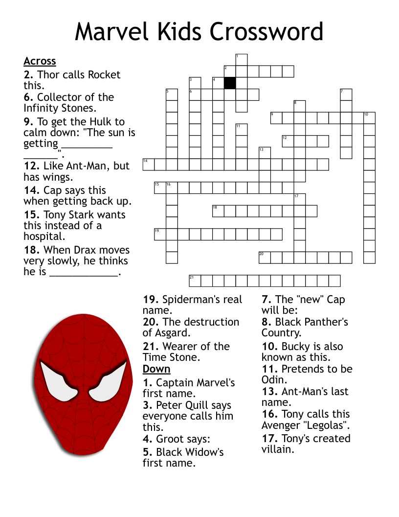 Marvel Kids Crossword - Wordmint intended for Marvel Crossword Puzzles Printable